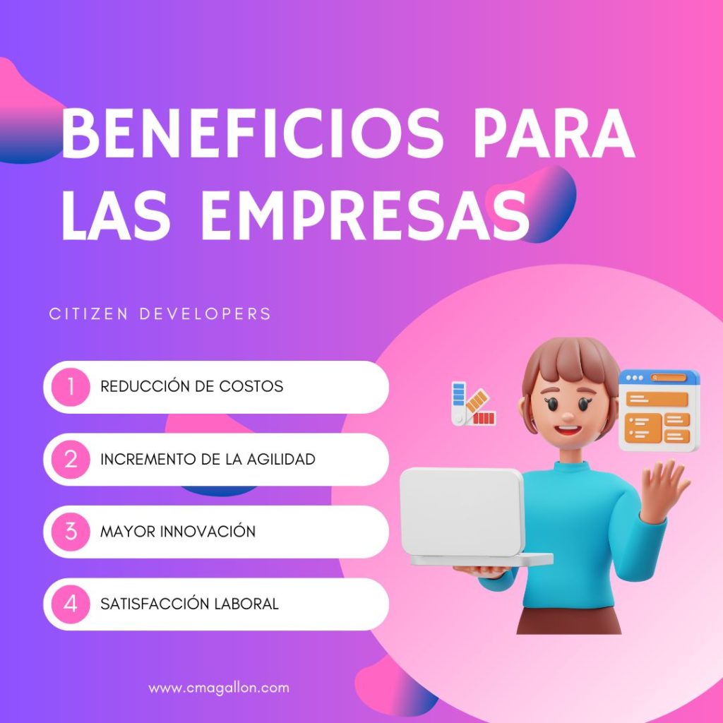 Imagen con los 4 principales beneficios para las empresas al tener Citizen developers